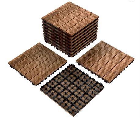 Yaheetech 12 in. x 12 in. Fir Wood Interlocking Deck Tiles Flooring For Patio Ga