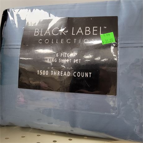 Black Label Collection 6 piece 1500 thread count sheet set, Blue Linen, KING