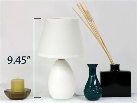 Simple Designs Cream Mini Egg Oval Ceramic Table Lamp, Ivory