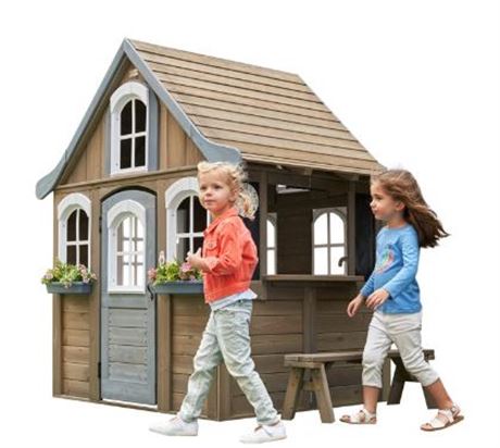 KidKraft Forestview II Wooden Outdoor Playhouse with Ringing Doorbell, Bench and
