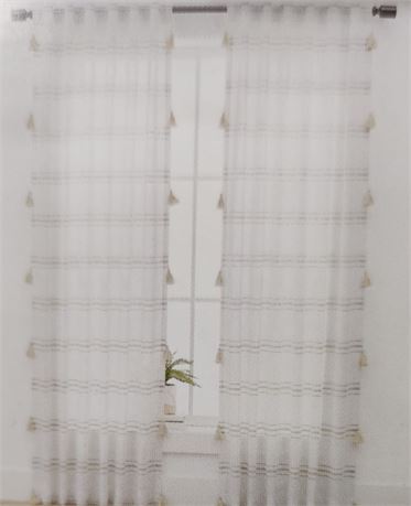 Lot of (2) BHG beige tassel edge curtain, 50×84